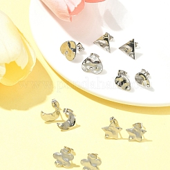 12個 6スタイル 304ステンレススチールスタッドピアス金具  混合図形  12x9~13.5mm  穴：1.4mm  ピン：10.5x0.5mm  2個/スタイル&nbsp;FIND-FS0002-39
