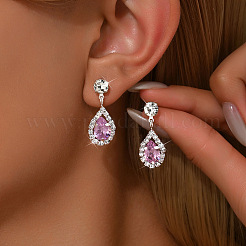 Brass Micro Pave Cubic Zirconia Teardrop Dangle Stud Earrings&nbsp;FS-WG4A904-03