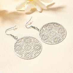 304ステンレススチールダングルイヤリング  ステンレス鋼色  フラットラウンド  68x42mm&nbsp;EJEW-R015-01P-02