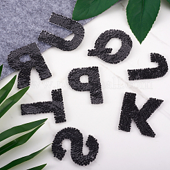 アルファベットラインストーンパッチ  アップリケにアイロン/縫い付け  マスクと衣装のアクセサリー  洋服用  バッグパンツ  靴  携帯ケース  ブラック  54~60x17~69x2.5mm  26個/セット&nbsp;FW-TAC0001-01E
