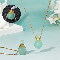 Natural Fluorite Faceted Perfume Bottle Pendant 304 Stainless Steel Cable Chain Necklaces&nbsp;NJEW-WH0002-268D