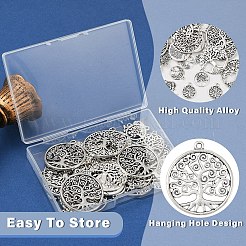 50pcs10スタイルチベットスタイルアロイペンダント  フラット ラウンド ツリー オブ ライフ チャーム付き  カドミウムフリー＆ニッケルフリー＆鉛フリー  アンティークシルバー  13.5~39x10~34.5x1~2.5mm  穴：1.5~4mm  5個/スタイル&nbsp;FIND-YW0006-93