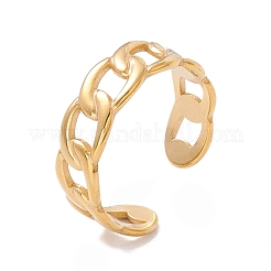 Ion Plating(IP) 304 Stainless Steel Curb Chains Shape Open Cuff Ring&nbsp;RJEW-H107-11G