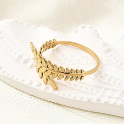 304ステンレススチール製調節可能な女性用オープンカフリング  葉  ゴールドカラー  内径：19mm&nbsp;RJEW-U062-01B-G