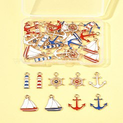 36個9スタイルアロイエナメルペンダント  ネイビースタイル  混合図形  ミックスカラー  18x5~15x1.5mm  穴：1.8mm  4個/スタイル&nbsp;ENAM-FS0002-83