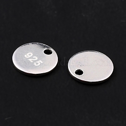 925スターリングシルバーチェーンのタブ  925で刻まれた  フラットラウンドのチャーム  銀  6x0.7mm  穴：1mm&nbsp;STER-K167-011A-S
