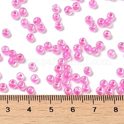 ガラスシードビーズ  光沢のある内側の色  ラウンド  ショッキングピンク  4x3mm  穴：1.4mm  約7650個/ポンド&nbsp;SEED-H002-L-A240