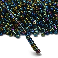 Fgb 8/0グレードAラウンドガラスシードビーズ  メタリックカラーアイリス  ティール  8/0  3x2mm  穴：1mm  約10000個/袋&nbsp;SEED-Q008-3mm-F605