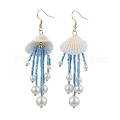 3Pairs Glass & Natural Shell & Non-magnetic Synthetic Hematite Dangle Earrings&nbsp;EJEW-MZ00383