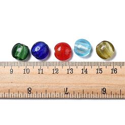 手作り銀箔ガラスベネチアンビーズ  フラットラウンド  ミックスカラー  直径約12mm  厚さ8mm  穴：1.5mm&nbsp;X-SLF12MMY-1