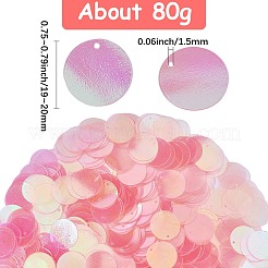 80g 虹色 PVC スパンコール/スパンコールペンダント  フラットラウンド  装飾アクセサリー  ピンク  19~20mm  穴：1.5mm&nbsp;KY-SC0002-49B