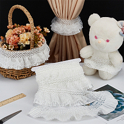 10ヤード布しわ伸縮性レーストリム  多層フラワープリーツレースリボン  洋服アクセサリー  ホワイト  3インチ（75mm）&nbsp;OCOR-FG0002-61