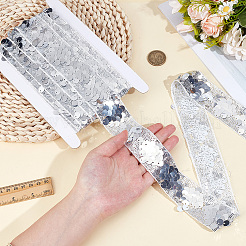 5ヤードのポリエステルとプラスチックの刺繍リボン  厚紙ディスプレイカード  銀  1-3/8~1-5/8インチ（35~40mm）&nbsp;OCOR-CY0003-28