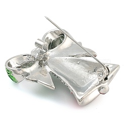 クリスマステーマのエナメルピン  バックパックの服のための合金ラインストーンブローチ  クリスマス鐘  プラチナ  38.5x32mm&nbsp;JEWB-S022-04D-P