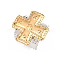 クロス304ステンレススチール製カフオープンリング（女性用）  ゴールデン·ステンレス鋼色  17mm&nbsp;RJEW-L340-01GP