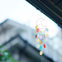 3Pcs 3 Colors Cotton Cord Wrapped Iron Moon Wind Chimes&nbsp;HJEW-BC0001-55