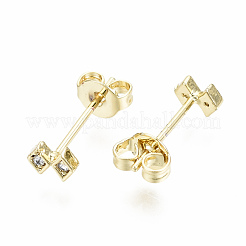 真鍮マイクロペーブクリアキュービックジルコニアスタッドピアス  耳ナッツ  ニッケルフリー  菱形  16KGP本金メッキ  4x5mm  ピン：0.8mm&nbsp;EJEW-T046-31G-NF