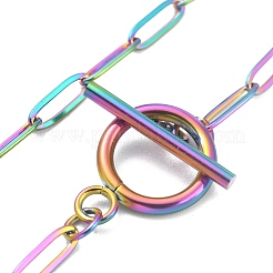 イオンプレーティング（IP）304ステンレススチールペーパークリップチェーンブレスレット  トグル留め金付き  虹色  7-5/8インチ（19.4cm）&nbsp;BJEW-O186-02MC
