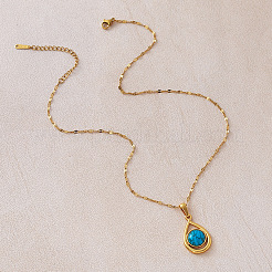 Vintage 304 Stainless Steel & Dyed Synthetic Turquoise Teardrop Pendant Necklaces for Women&nbsp;LS-IA9439