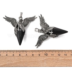 天然石オブシディアンペンダント  合金のパーツと  鳥  47x53x19mm  穴：6x4mm&nbsp;GG-C001-02I