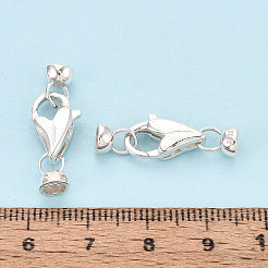 925スターリングシルバーカニカン  スタンプ925個とコードエンド付き  銀  25x9x4.5mm  穴：3.5mm&nbsp;STER-T008-75S