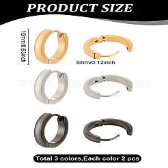 6個 3色ステンレスフープピアス  リング  ミックスカラー  16x3mm  2個/カラー&nbsp;EJEW-LP0001-37