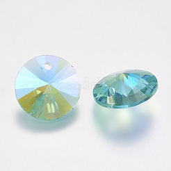 カット加工ガラスラインストーンチャーム  模造オーストリアのクリスタル  コーン  アクアマリン  8x4mm  穴：1mm&nbsp;RGLA-F049-8mm-202PS