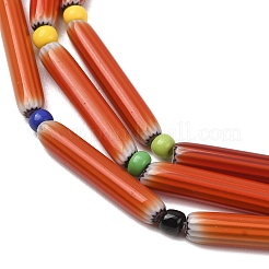 手作りのランプワークシェブロンビーズ  細長い卵形ビーズ  レッド  28~29.5x4.5~6mm  穴：0.8mm  約13個/連  14.56''~16.14''（37~41センチメートル）&nbsp;LAMP-Z019-01-24