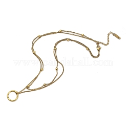 304ステンレススチール二重層リングペンダントネックレス女性男性用  ゴールドカラー  15.94インチ（40.5cm）&nbsp;NJEW-Q028-03G
