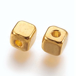 チベット風合金スペーサービーズ  鉛フリー及びカドミウムフリー  キューブ  ゴールドカラー  4x4x4mm  穴：1.5mm&nbsp;K0NP1011