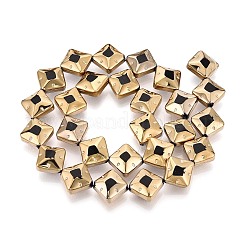 電気メッキガラスビーズセット  菱形  ゴールデントーンの真鍮の縁を持つ  ブラック  11~12x11~12x6mm  穴：0.9mm  約28~29個/連  12.40~12.91''（31.5~32.8センチメートル）&nbsp;EGLA-T021-24A