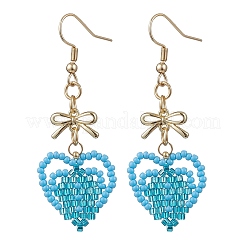 Handmade Glass Seed Beads Heart Dangle Earrings&nbsp;EJEW-MZ00577-02
