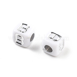 不透明なアクリルビーズ  文字のある正方形  シルバーライン入り  文字B  5x5x5mm  穴：2mm  約5000ocs&nbsp;OACR-D282-06B