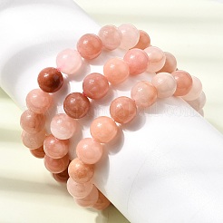 10.5mm天然染色・加熱処理カルセドニーの丸型ビーズを使用した女性用ストレッチブレスレット  ピンク  内径：2.24インチ（5.7cm）&nbsp;GG-CBA3F02-14B