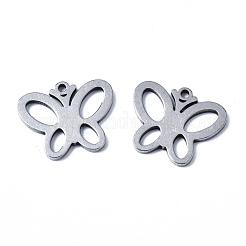 変色しにくい304ステンレススチールチャーム  レーザー切断  蝶  ステンレス鋼色  12x15x1mm  穴：1mm&nbsp;X-STAS-N092-26