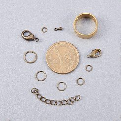 ジュエリーパーツセット  鉄丸カン付き  真鍮カニカン  合金エンドピース  鉄はツイストチェーンで終わり、真鍮のアシスタントの座屈リング  アンティークブロンズ  丸カン：4~10x0.7ミリ  クラスプ：12~15x7~8x3mm  チェーン：50x3.5mm  エンドをドロップ：7x2.5mm  リング：18x7x1mm&nbsp;FIND-PH0005-02AB