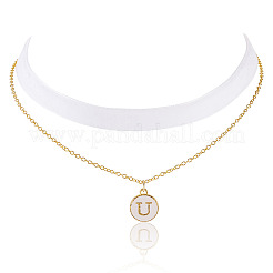 Alloy Enamel Letter Pendant Single Face White Velvet Ribbon & Brass Chain Double Layered Choker Necklaces&nbsp;NJEW-TAC0036