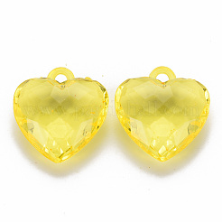 透明なアクリルパーツ  多面カット  ハート  きいろ  31.5x29x12.5mm  穴：4mm  約90個/500g&nbsp;TACR-T024-03B-916