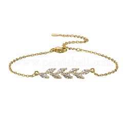 リーフブラスパヴェクリアキュービックジルコニアリンクブレスレット  女性用アズキチェーンブレスレット  ゴールドカラー  6.69インチ（17cm）&nbsp;WGDCC8C-01