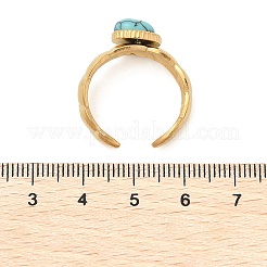 天然ターコイズの指輪  304ステンレススチールオープンカフリング  18KGP本金メッキ  オーバル  オーバル：10x8mm  調整可能&nbsp;RJEW-Q006-01G-G
