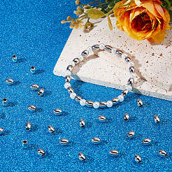 バレル202ステンレススチールスペーサービーズ100個  ステンレス鋼色  7x6mm  穴：3mm&nbsp;STAS-DC0017-45
