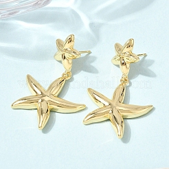 真鍮製ダングルピアス  カドミウムフリー＆鉛フリー  18KGP本金メッキ  ラックめっき  長持ちメッキ  海洋のテーマ  ヒトデ  45x27mm&nbsp;EJEW-D352-06G-04