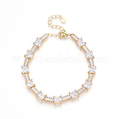 Brass Micro Pave Clear Cubic Zirconia Rectangle Link Chain Bracelets for Women&nbsp;ZIRC-T016-06G