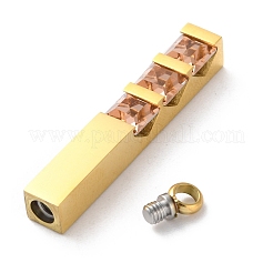 304ステンレスペンダント  キュービックジルコニア付き  ゴールドカラー  スティック  ピンク  42.5x6x6mm  穴：3mm&nbsp;STAS-S152-03B