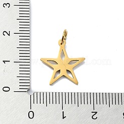 304ステンレスペンダント  丸カン付き  レーザー切断  星のチャーム  ゴールドカラー  15x14.5x1mm  穴：3mm&nbsp;STAS-C097-67G