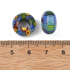 手作りミッレフィオーリのランプワークヨーロッパのビーズ  大穴ビーズ  ロンデル  ライムグリーン  14x8mm  穴：6mm&nbsp;LA-CBA4BF9-01A
