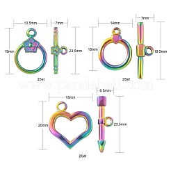6セット3スタイルイオンプレーティング(IP)304ステンレススチールマンテル  ハート＆矢印  リング＆バー  虹色  リング：18~20x13.5~18x2.7~3mm  穴：1.5~2mm  バー：19.5~23.5x6.5~7x2.5~3mm  穴：1.2~1.8mm  2セット/スタイル&nbsp;STAS-LS0001-48MC