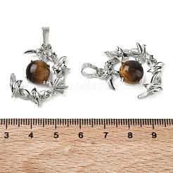 天然石タイガーアイペンダント  真鍮製の鳥の月チャーム  プラチナ  ラックめっき  27~28.5x23.5~24.5x6.5~7mm  穴：7x5mm&nbsp;G-B194-01P-07