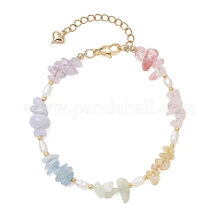 女性用天然混合宝石チップビーズブレスレット  パールビーズ付き  7.48インチ（19cm）&nbsp;BJEW-JB13219-01