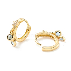 フラットラウンドドロップ付きスターキュービックジルコニアフープピアス  女性のための真鍮のアクセサリー  カドミウムフリー＆ニッケルフリー＆鉛フリー  18KGP本金メッキ  ライトスチールブルー  19.5mm  ピン：0.7mm&nbsp;EJEW-P196-19G-05